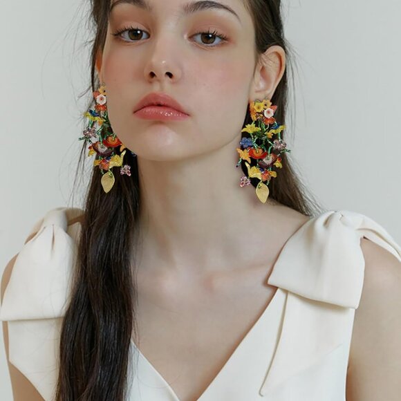 Colorful Beaded Flower Earrings Bohemia Dangle Summer Beach Jewelry Women - Picture 3 of 7